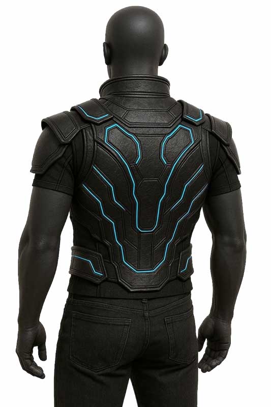 Mens Black Leather Cyberpunk Tactical Vest
