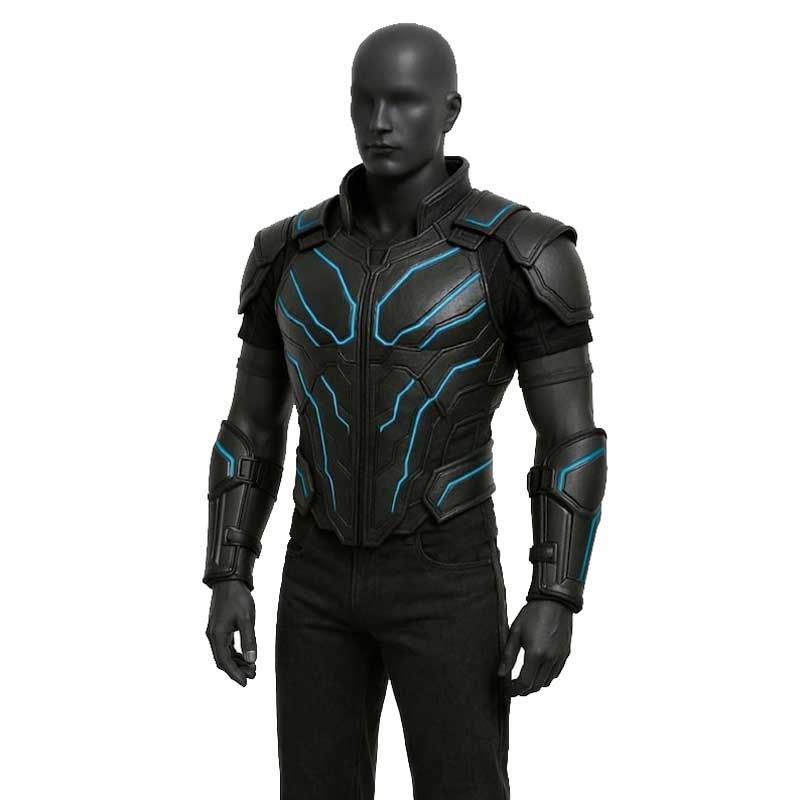 Mens Black Leather Cyberpunk Tactical Vest
