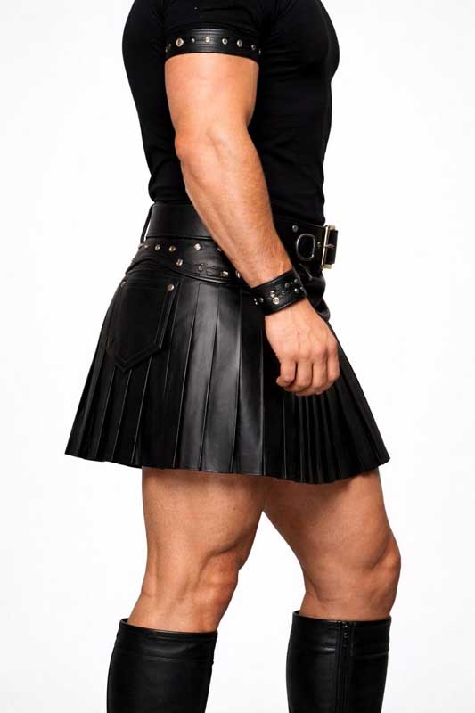 Gothic leather kilt men punk festival outfit