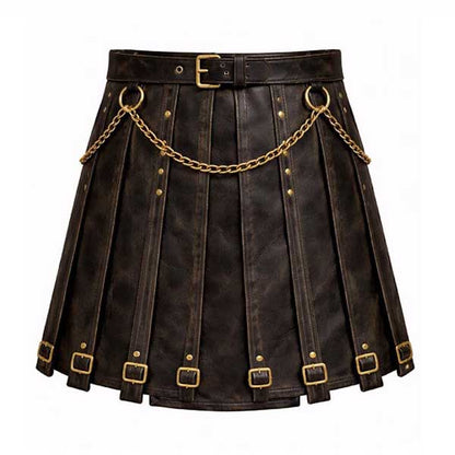 Mens Black Leather Utility Gothic Chain Kilt