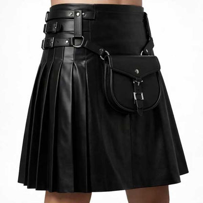 Mens Black Sheepskin Leather Kilt with Sporran