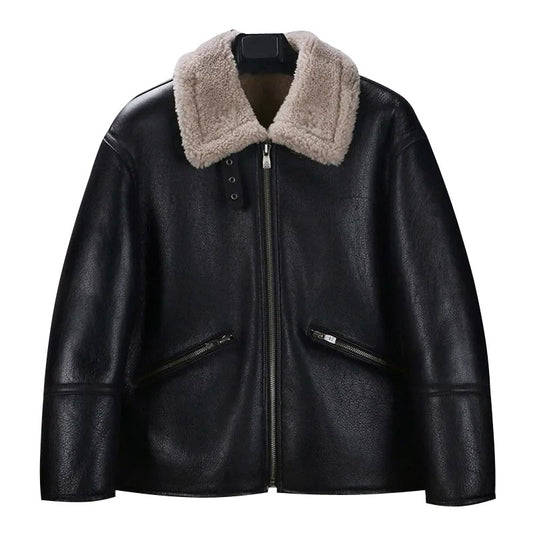 Black Sheepskin Shearling Motorcycle Jacket