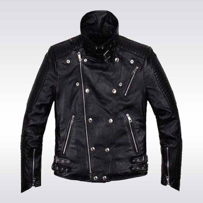 Men's Slim Fit Black Leather Biker Jacket - Jackets Kingdom