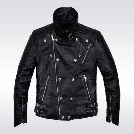 Men's Slim Fit Black Leather Biker Jacket - Jackets Kingdom