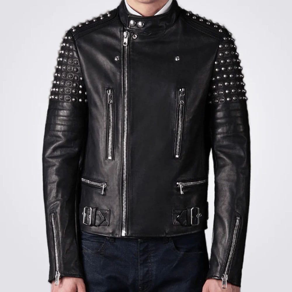 Black Studded Leather Fashion Jacket