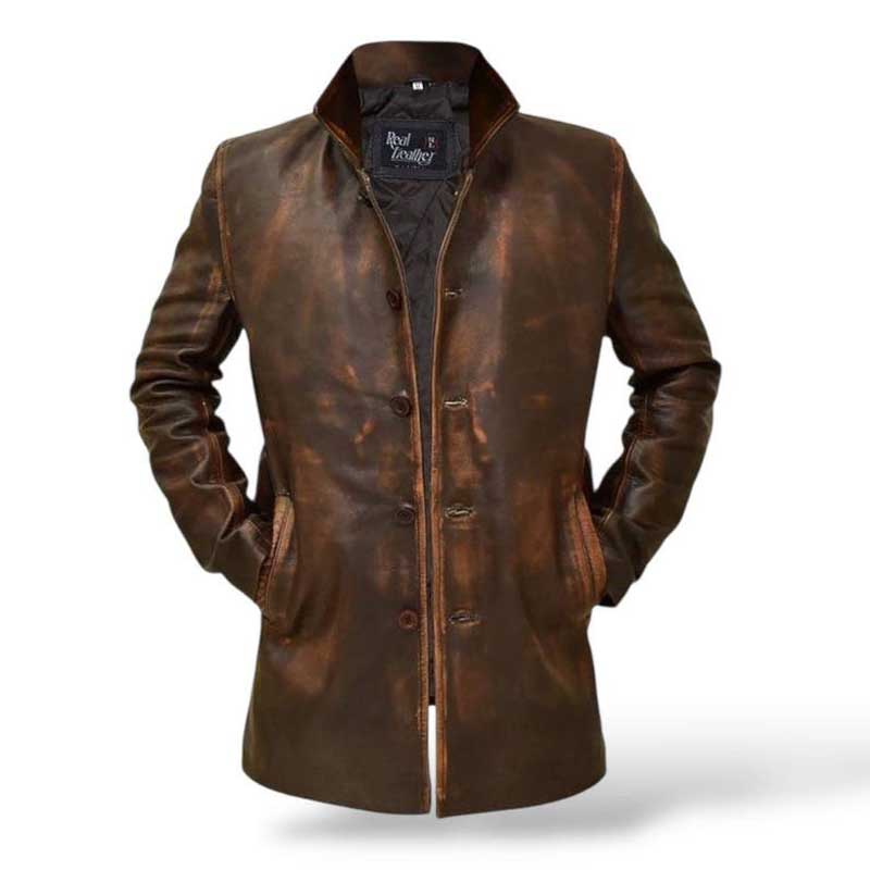 Mens Brown Distressed Vintage Leather Jacket