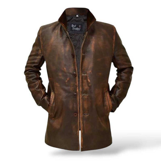 Mens Brown Distressed Vintage Leather Jacket