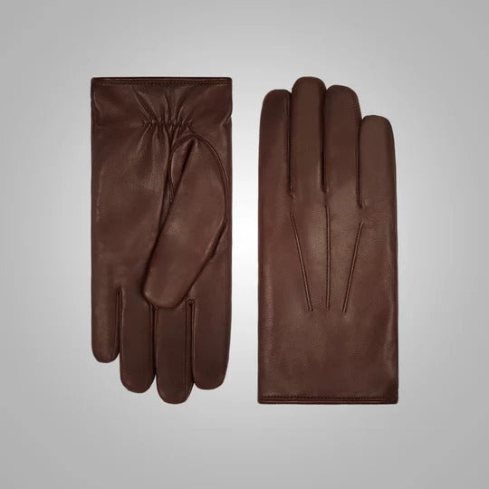 Men’s Brown Lambskin Leather Gloves - Stylish Winter Gloves