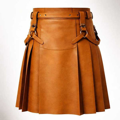 Mens Brown Leather Utility Kilt with Straps