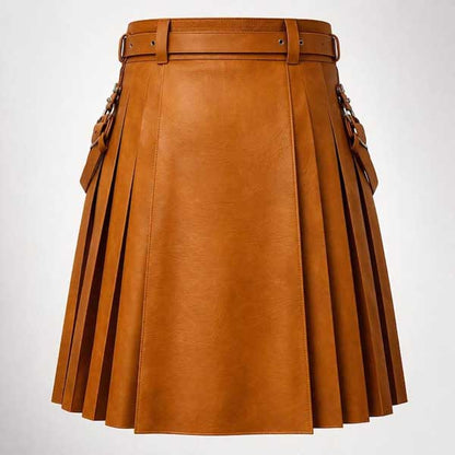 Mens Brown Leather Utility Kilt with Straps