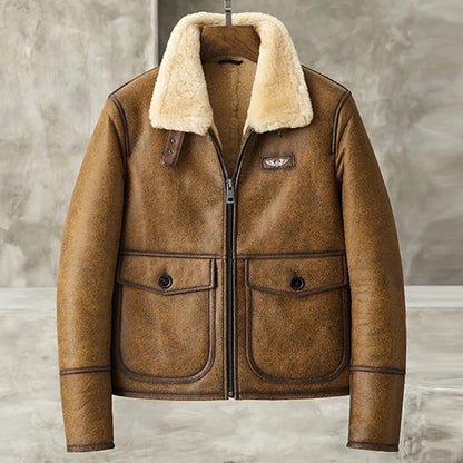 Brown Shearling Lapel Jacket
