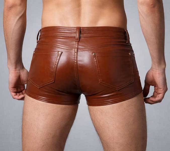 Genuine brown leather shorts for men festival clubwear