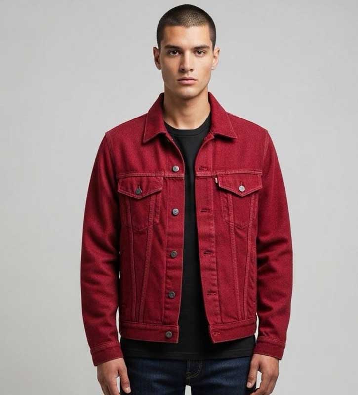 Mens Classic Red Denim Jacket