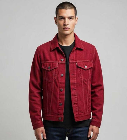 Mens Classic Red Denim Jacket