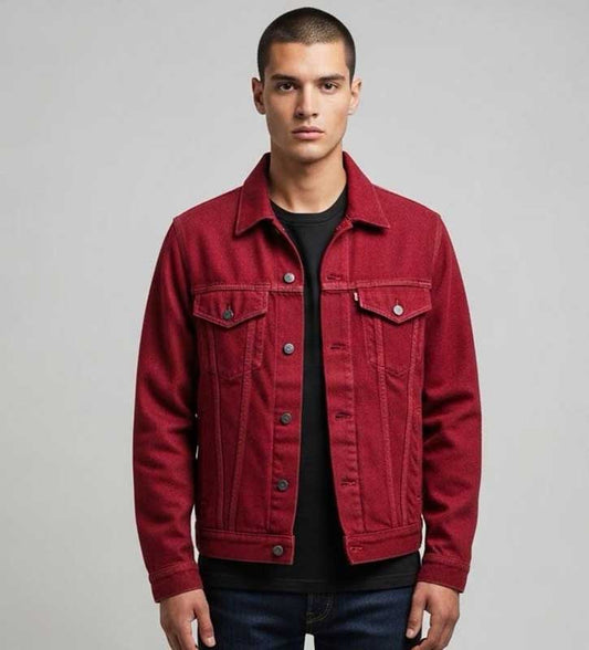Mens Classic Red Denim Jacket