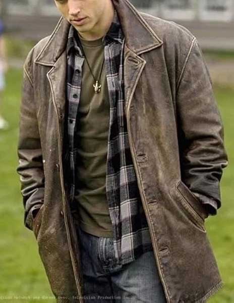 Mens Dean Winchester Distressed Brown Sheepskin Leather Jacket