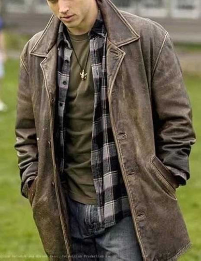 Mens Dean Winchester Distressed Brown Sheepskin Leather Jacket
