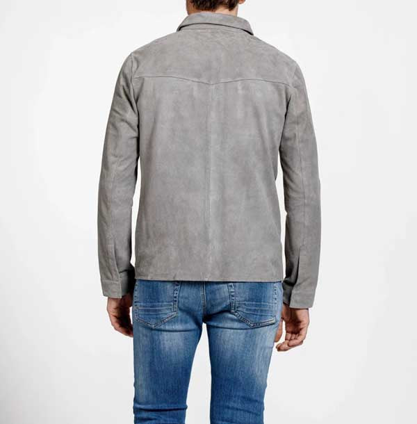 Mens Gray Lambskin Suede Leather Shirt Jacket