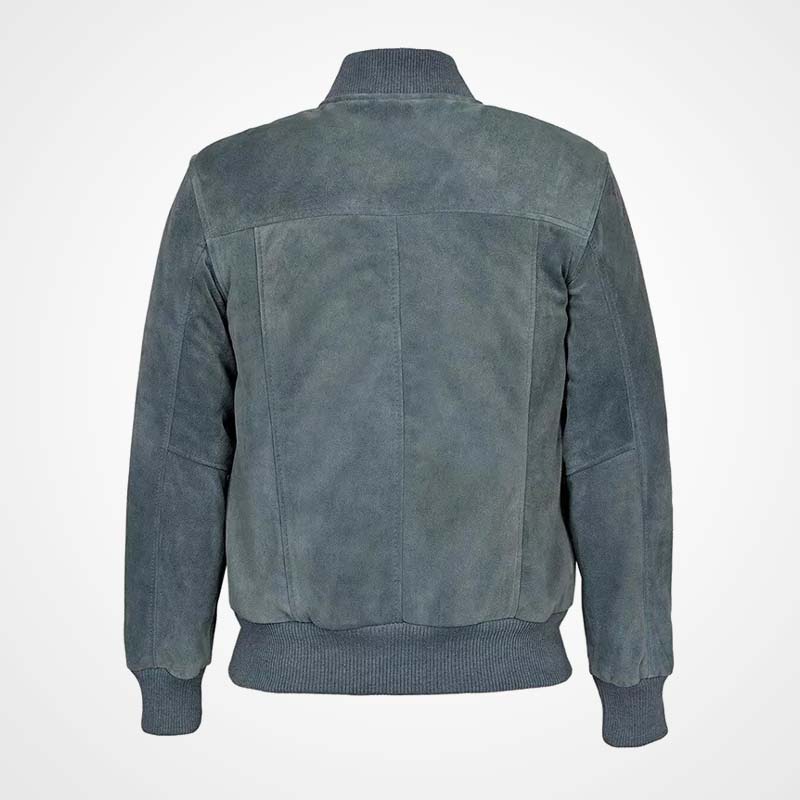 Men's Gray Suede Leather Bomber Flight Jacket