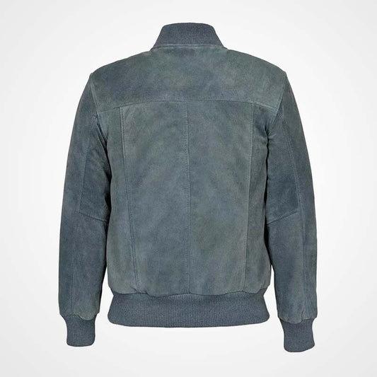 Men's Gray Suede Leather Bomber Flight Jacket