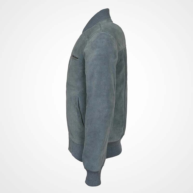Men's Gray Suede Leather Bomber Flight Jacket