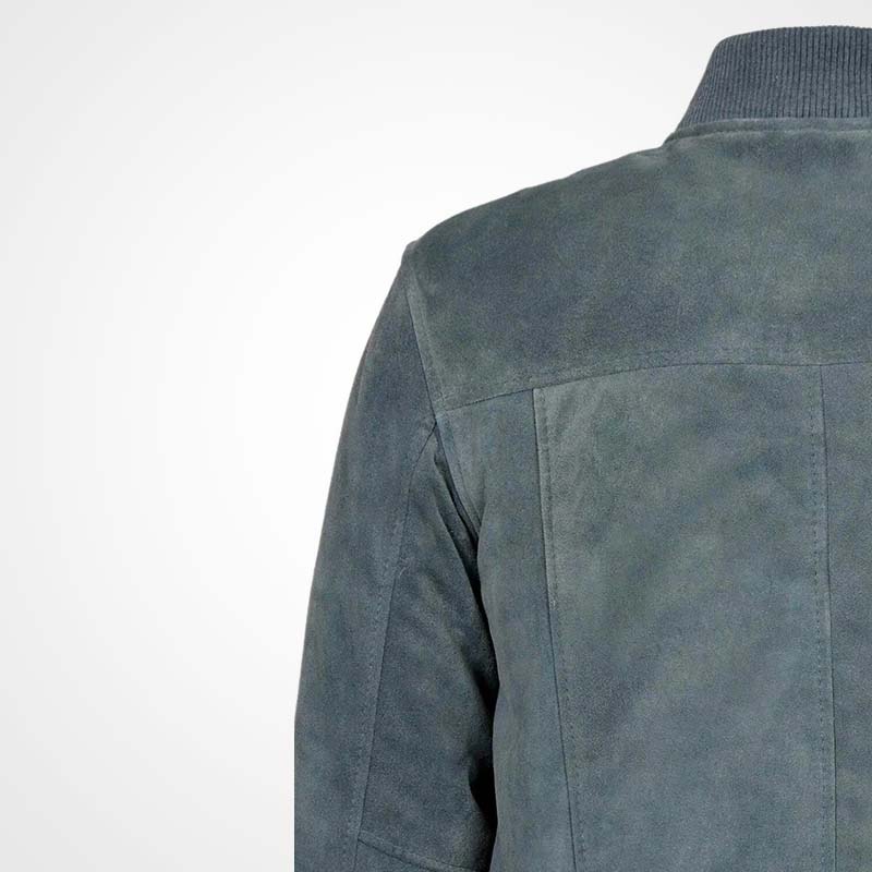 Men's Gray Suede Leather Bomber Flight Jacket
