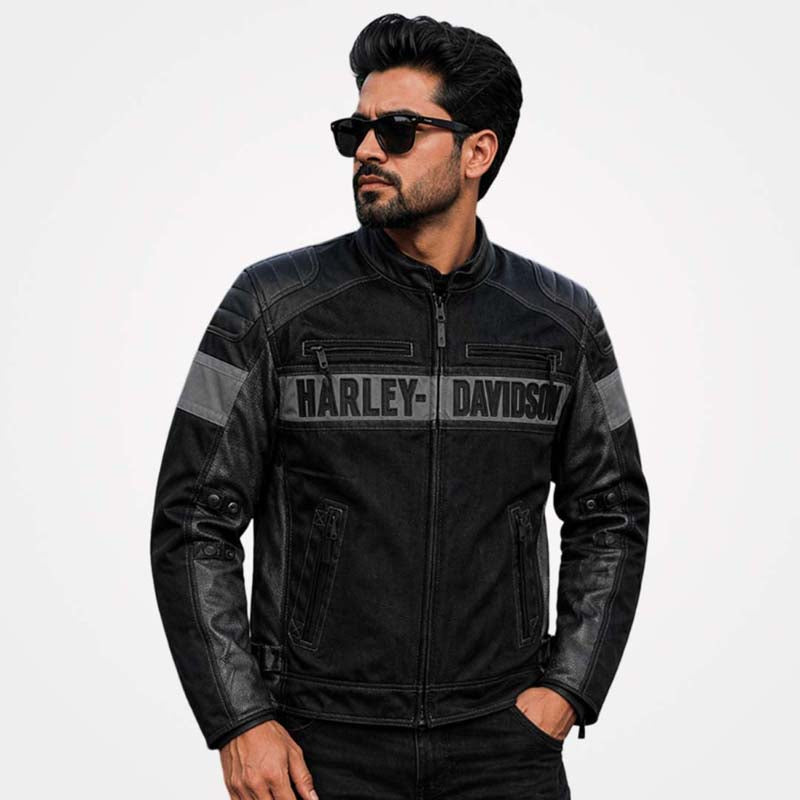 Mens Harley Davidson Mecca Black Color Block Mesh Riding Jacket