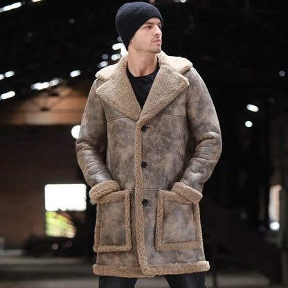Waxed Shearling Sheepskin Fur Coat