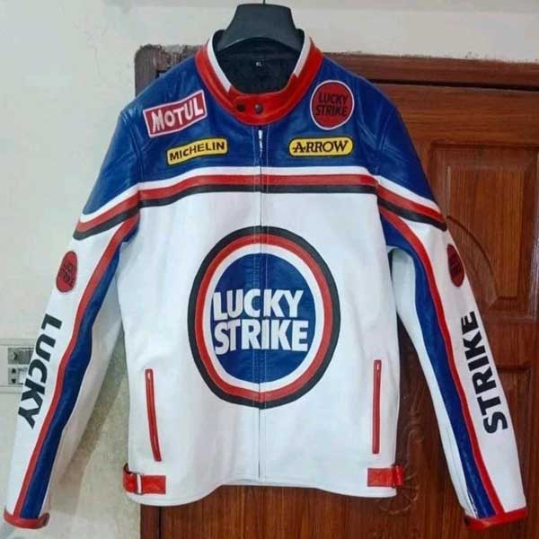 Mens Lucky Strike Cowhide Leather MotoGP Racing Jacket