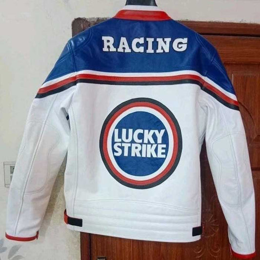 Mens Lucky Strike Cowhide Leather MotoGP Racing Jacket