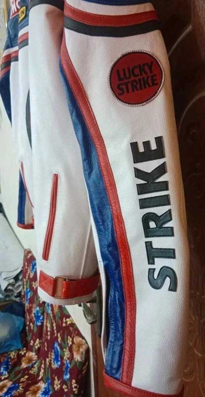 Mens Lucky Strike Cowhide Leather MotoGP Racing Jacket