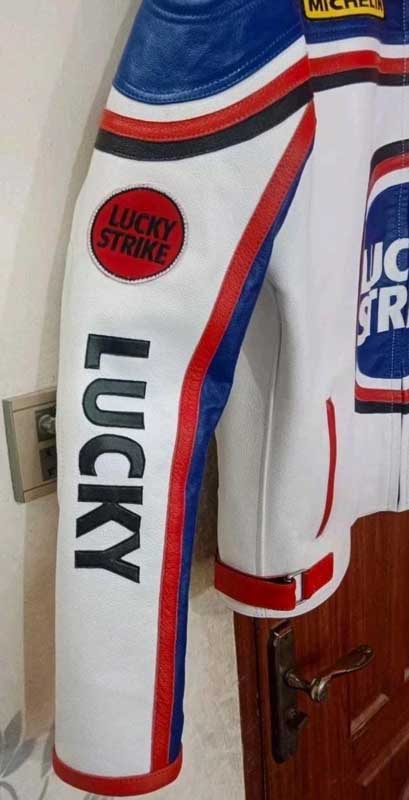 Mens Lucky Strike Cowhide Leather MotoGP Racing Jacket