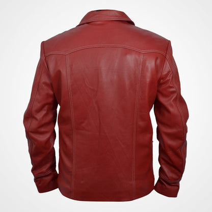 Men's Red Leather Jacket Inspired by Fight Club Brad Pitt