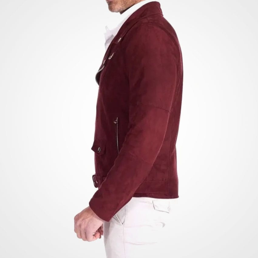 Men's Red Suede Leather Moto Jacket