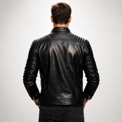 Mens Slim Fit Black Leather Biker Jacket