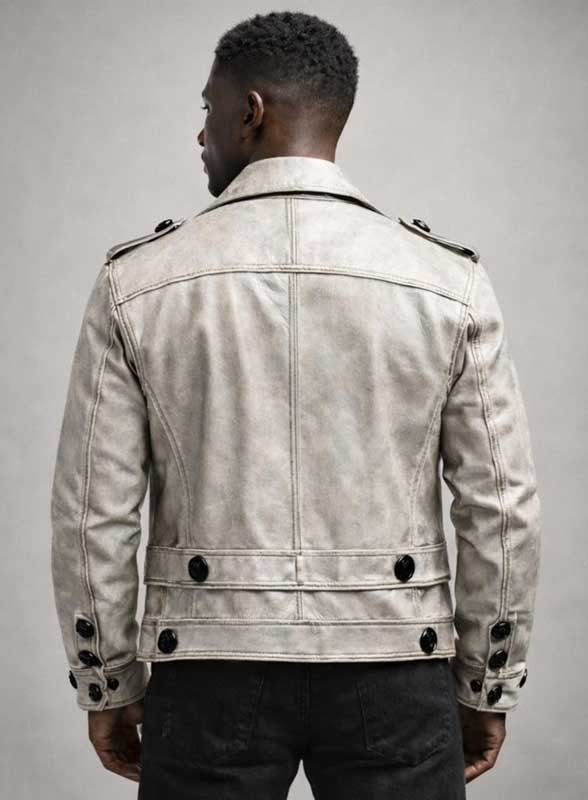 Mens Vintage Beige Military Leather Jacket