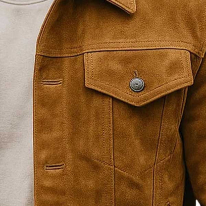 Mens Vintage Brown Suede Leather Trucker Jacket