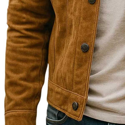 Mens Vintage Brown Suede Leather Trucker Jacket