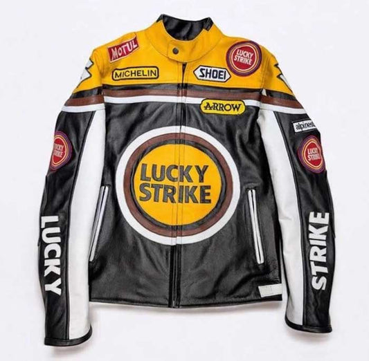 Mens Vintage Lucky Strike Cowhide Leather MotoGP Jacket