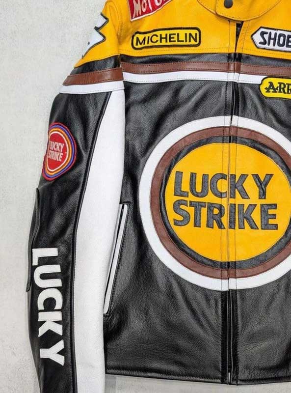 Mens Vintage Lucky Strike Cowhide Leather MotoGP Jacket