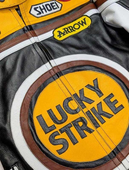 Mens Vintage Lucky Strike Cowhide Leather MotoGP Jacket