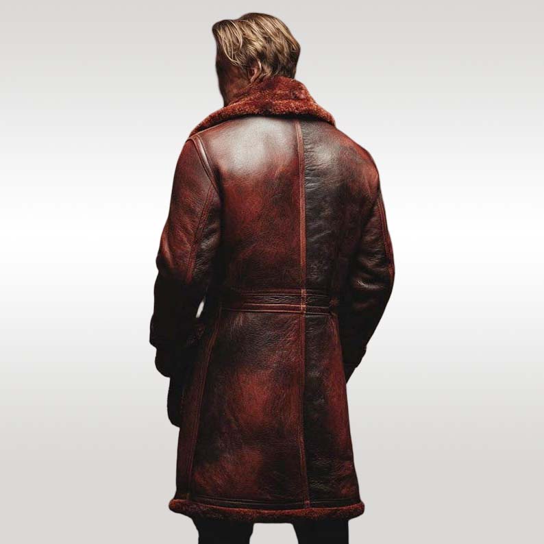 Mens Vintage Red Shearling Aviator Leather Coat