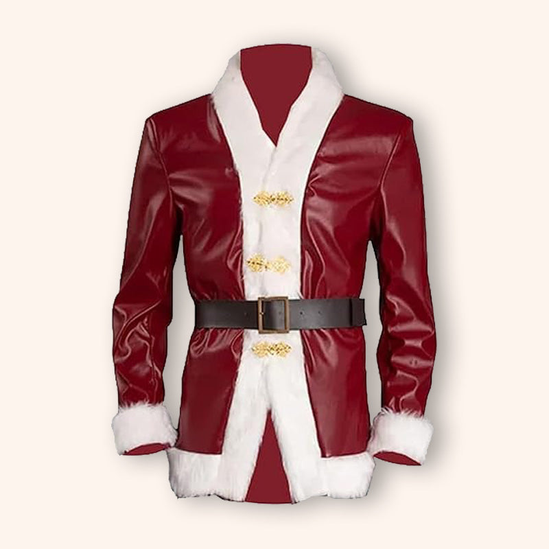 Santa Claus Red Leather Jacket with Faux Fur - Violent Night