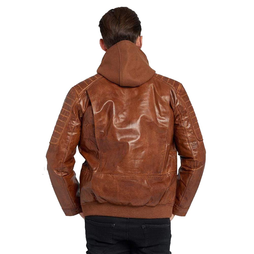 Men's Waxed Brown Hooded Leather Jacket