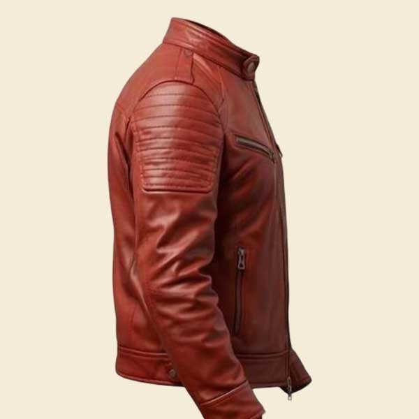 Slim fit mens red leather motorcycle jacket