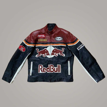 Mens vintage red bull motorcycle leather jacket by Jackets Kingdom