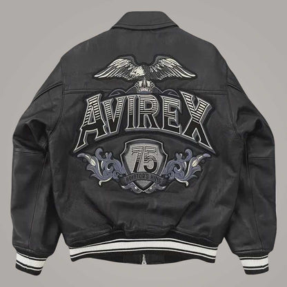 Men wearing Avirex 1975 American flight leather bomber jacket by Jackets Kingdom