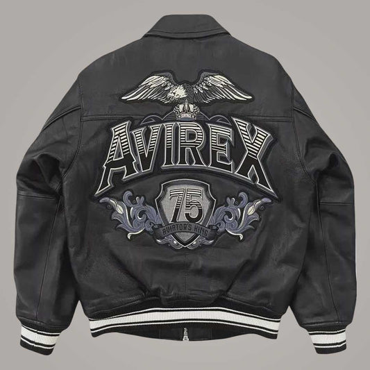 Men wearing Avirex 1975 American flight leather bomber jacket by Jackets Kingdom