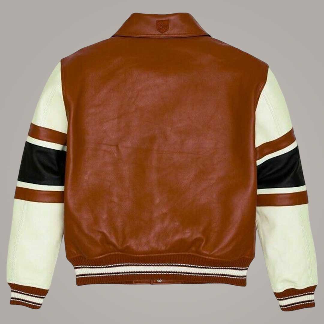 Men wearing Avirex brown genuine leather A2 military jacket by Jackets Kingdom