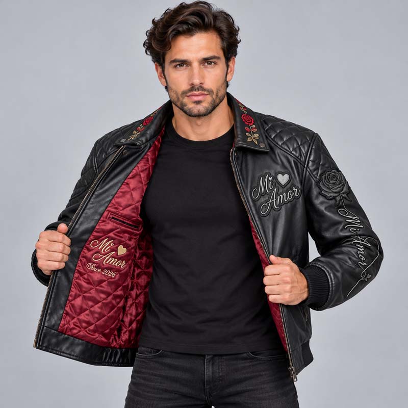 Mi Amor Embroidered Leather Jacket